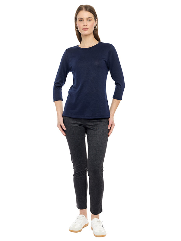 Blusa de Jersey Lisa con Cuello Redondo y Manga 3/4