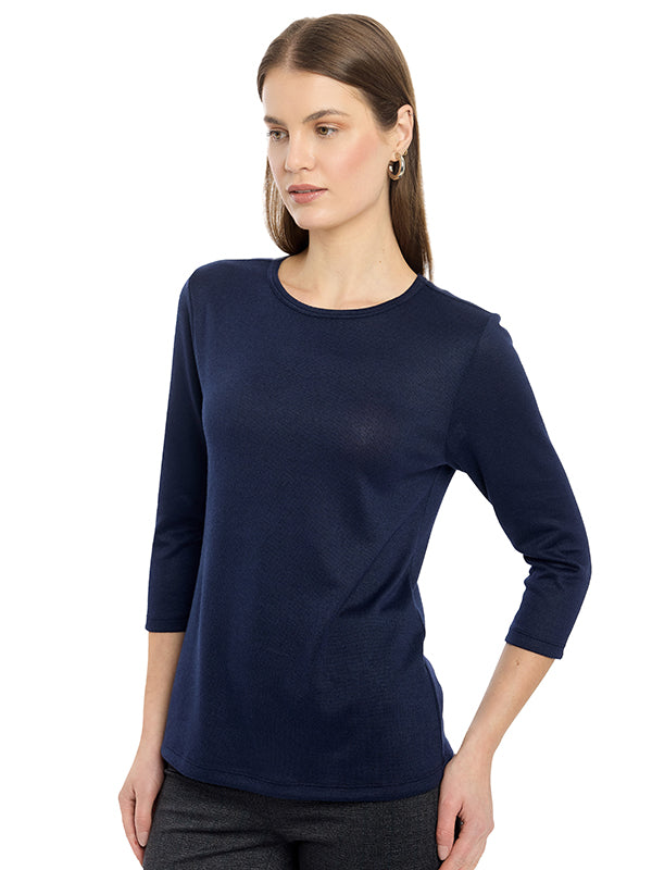 Blusa de Jersey Lisa con Cuello Redondo y Manga 3/4