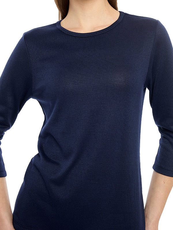 Blusa de Jersey Lisa con Cuello Redondo y Manga 3/4