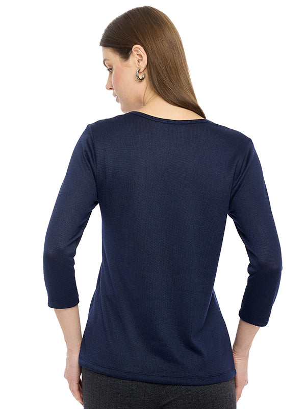 Blusa de Jersey Lisa con Cuello Redondo y Manga 3/4