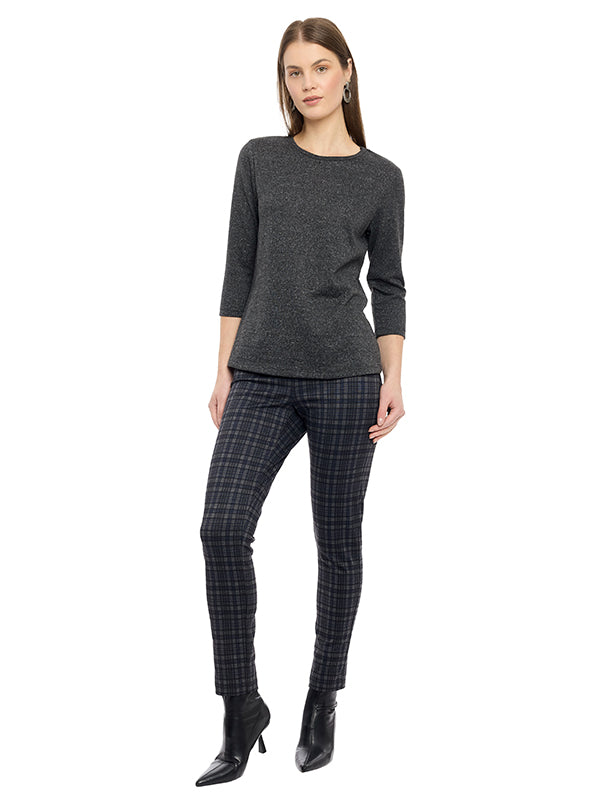 Blusa de Jersey Lisa con Cuello Redondo y Manga 3/4