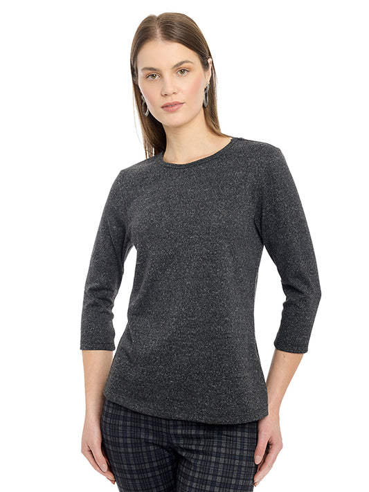 Blusa de Jersey Lisa con Cuello Redondo y Manga 3/4