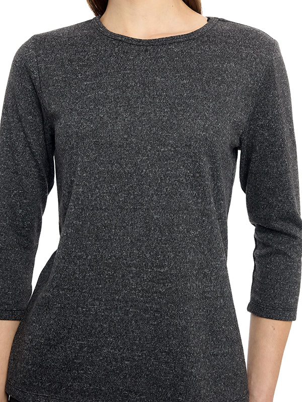 Blusa de Jersey Lisa con Cuello Redondo y Manga 3/4