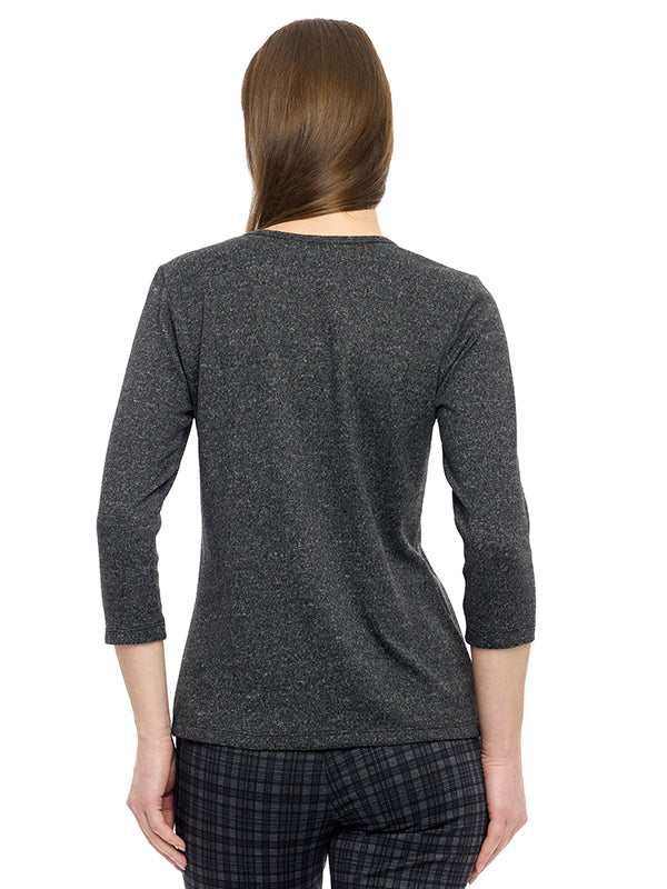 Blusa de Jersey Lisa con Cuello Redondo y Manga 3/4