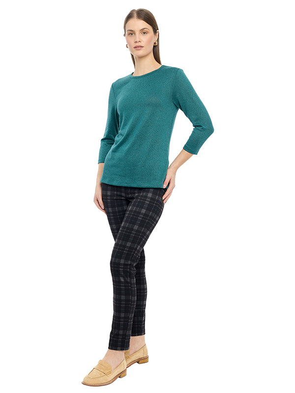 Blusa de Jersey Lisa con Cuello Redondo y Manga 3/4