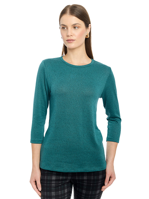 Blusa de Jersey Lisa con Cuello Redondo y Manga 3/4