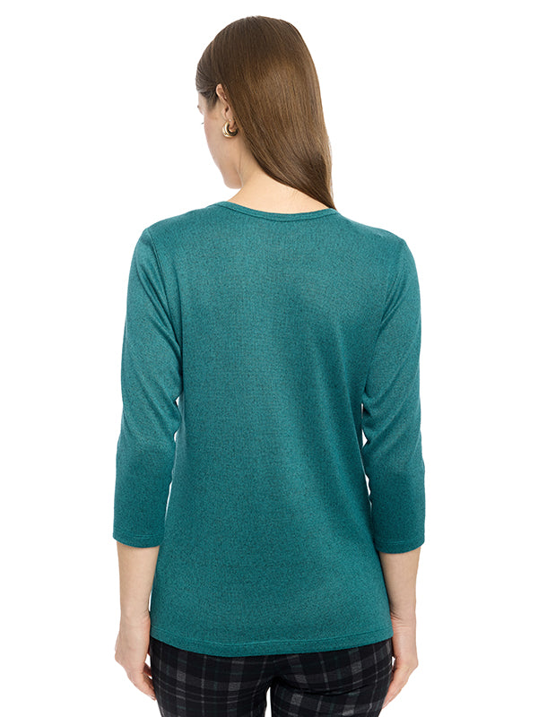 Blusa de Jersey Lisa con Cuello Redondo y Manga 3/4