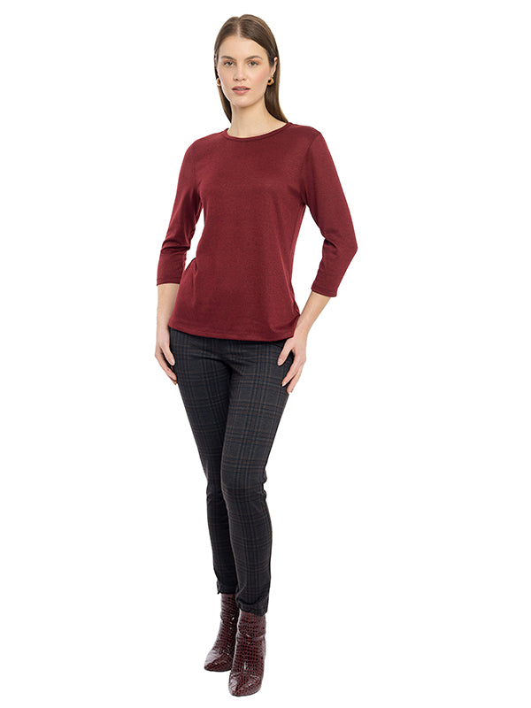 Blusa de Jersey Lisa con Cuello Redondo y Manga 3/4