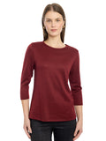 Blusa de Jersey Lisa con Cuello Redondo y Manga 3/4
