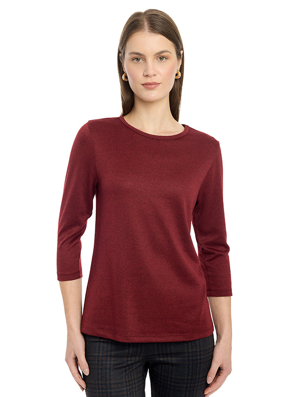 Blusa de Jersey Lisa con Cuello Redondo y Manga 3/4