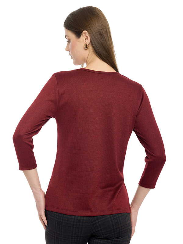 Blusa de Jersey Lisa con Cuello Redondo y Manga 3/4