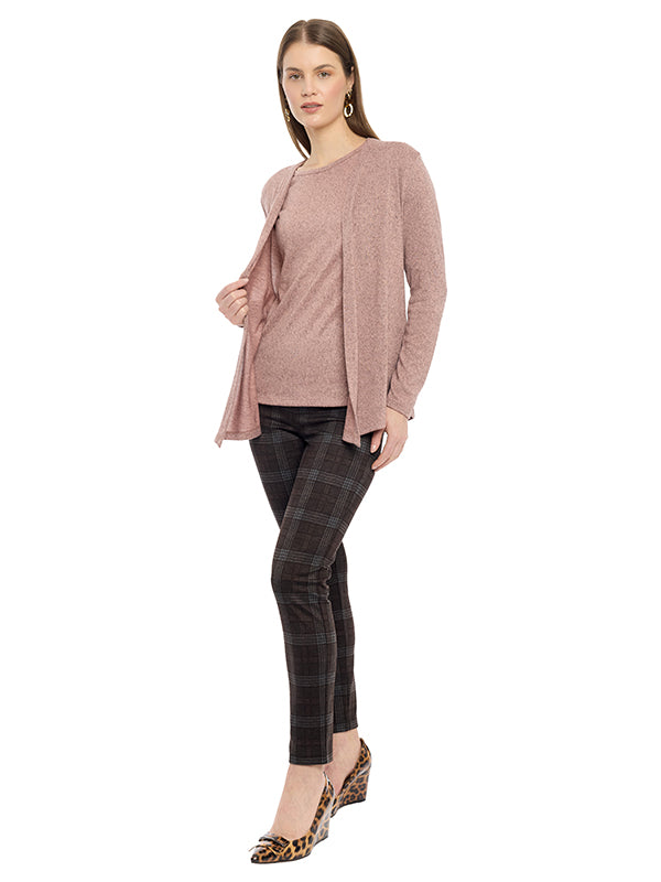 Ensamble de Jersey Liso con Manga Larga y Largo Asimétrico