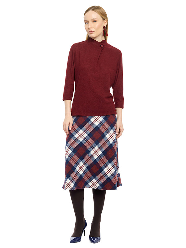 Blusa de Jersey Lisa con Cuello Redondo, Manga 3/4 y Detalle Aplicado