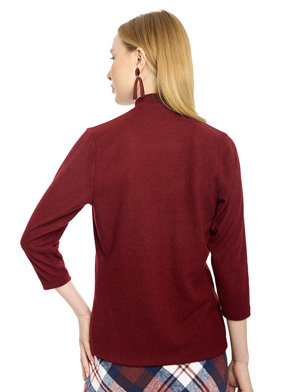 Blusa de Jersey Lisa con Cuello Redondo, Manga 3/4 y Detalle Aplicado