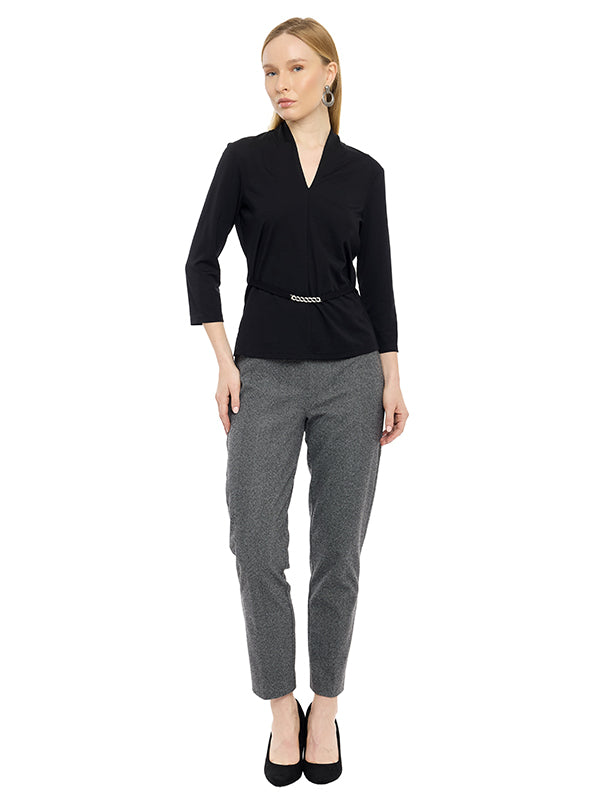 Blusa Jersey con Cuello V y Aplicación