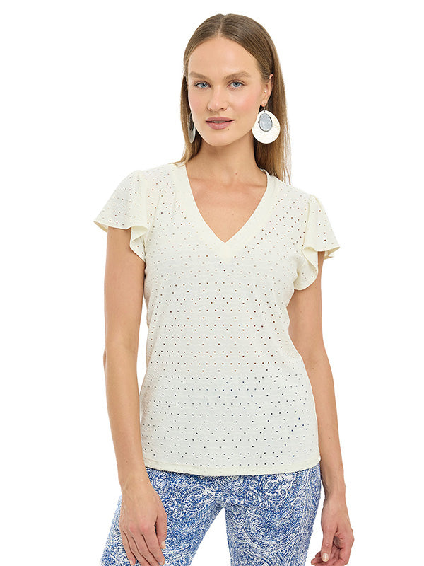 Blusa de Jersey Liso con Cuello V