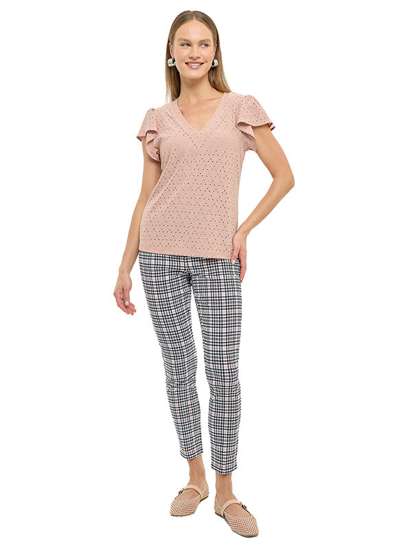 Blusa de Jersey Liso con Cuello V y Manga Volante