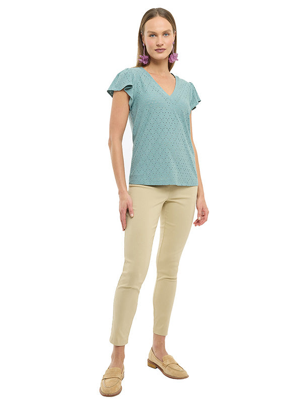 Blusa de Jersey Liso con Manga Volante