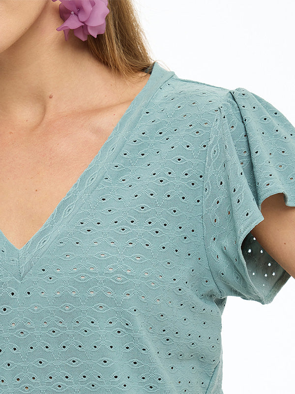 Blusa de Jersey Liso con Manga Volante