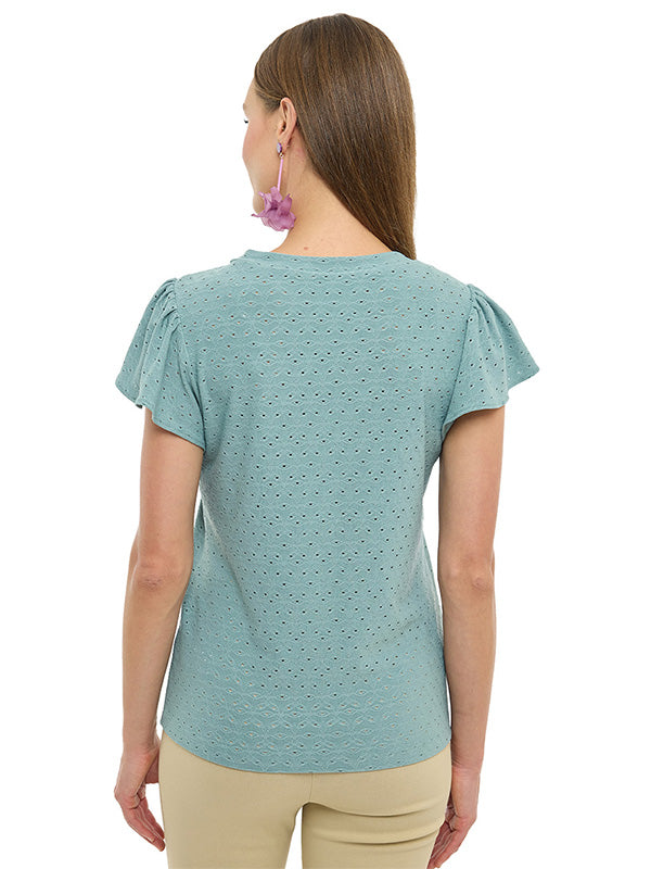 Blusa de Jersey Liso con Manga Volante
