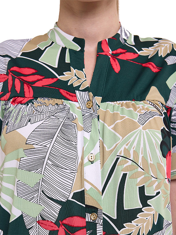 Blusa de jersey con estampado floral, cuello redondo y manga corta