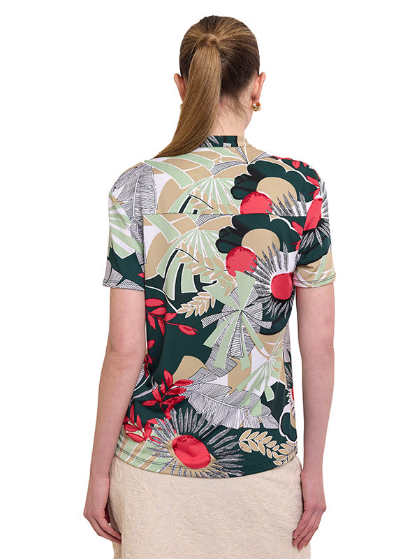 Blusa de jersey con estampado floral, cuello redondo y manga corta