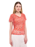 Blusa Mesh Animal Print con Cuello V y Manga Volante