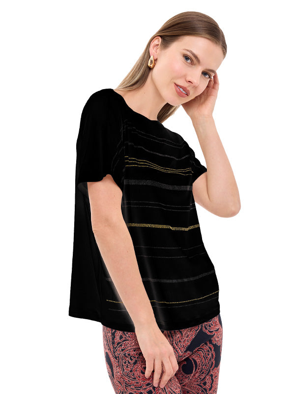 Blusa de Jersey Lisa con Cuello Redondo y Manga Corta
