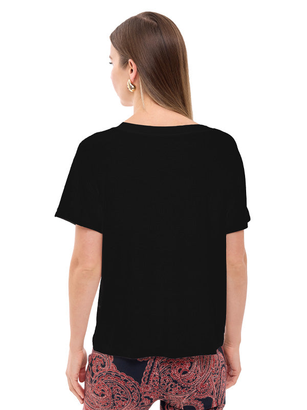 Blusa de Jersey Lisa con Cuello Redondo y Manga Corta