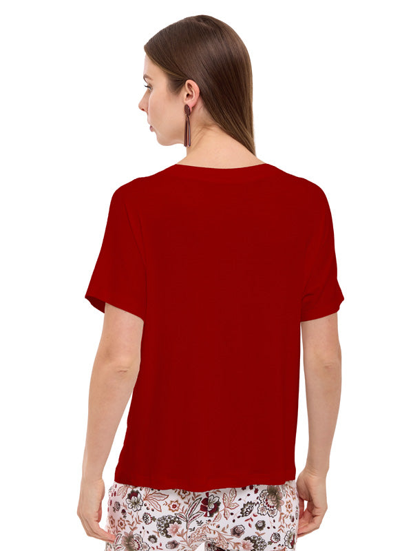 Blusa de Jersey Lisa con Aplicación Decorativa y Manga Corta