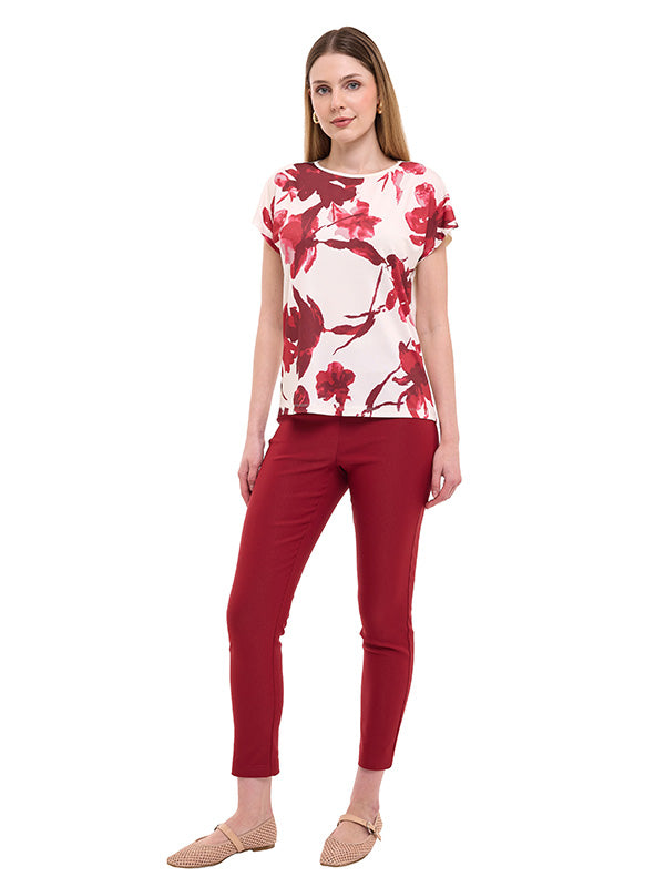 Blusa de Jersey con Estampado Floral y Manga Corta