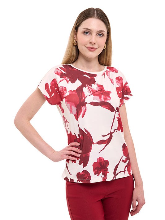 Blusa de Jersey con Estampado Floral y Manga Corta