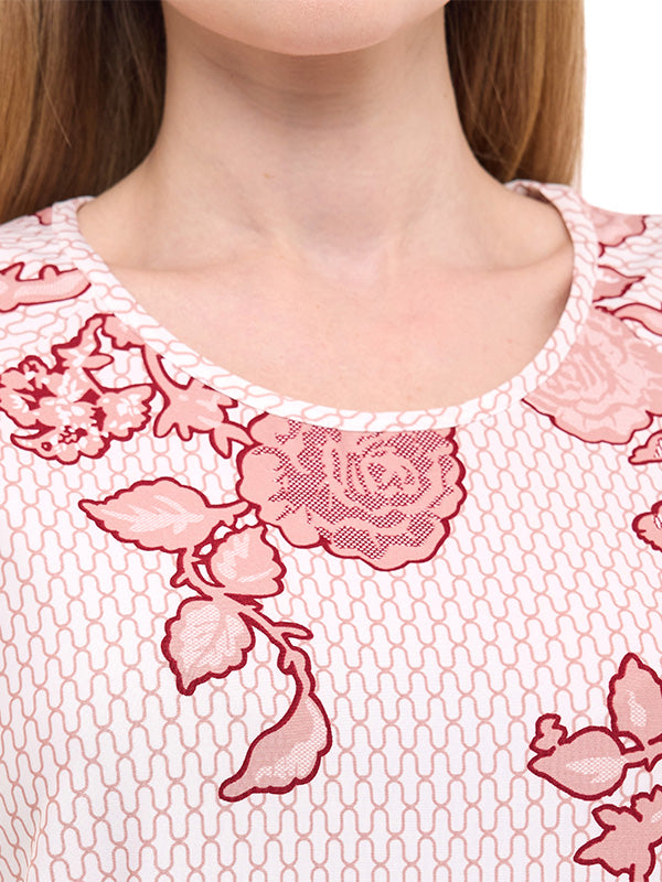 Blusa de Jersey Estampada Floral con Cuello Redondo y Manga Corta