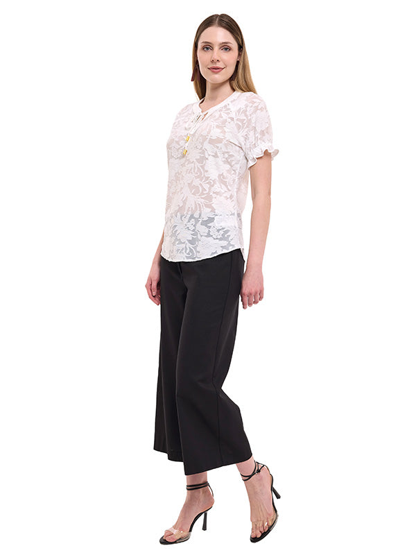 Blusa de Jersey Lisa con Cuello Redondo y Manga Corta