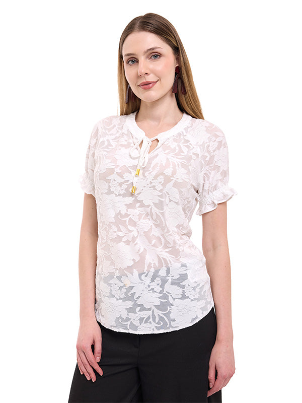 Blusa de Jersey Lisa con Cuello Redondo y Manga Corta