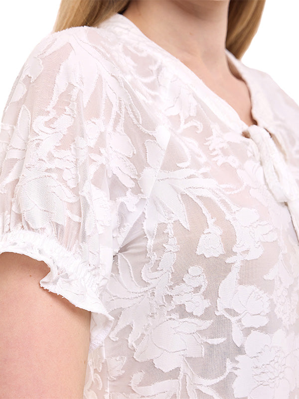 Blusa de Jersey Lisa con Cuello Redondo y Manga Corta