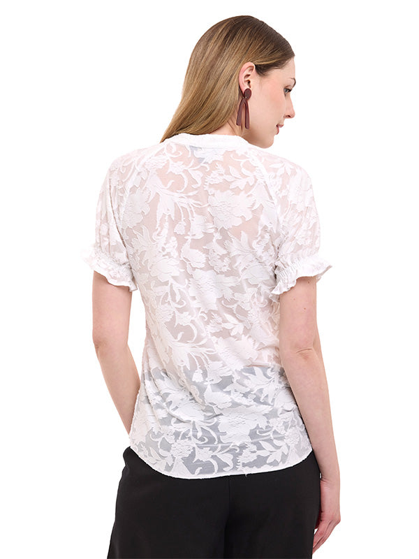 Blusa de Jersey Lisa con Cuello Redondo y Manga Corta