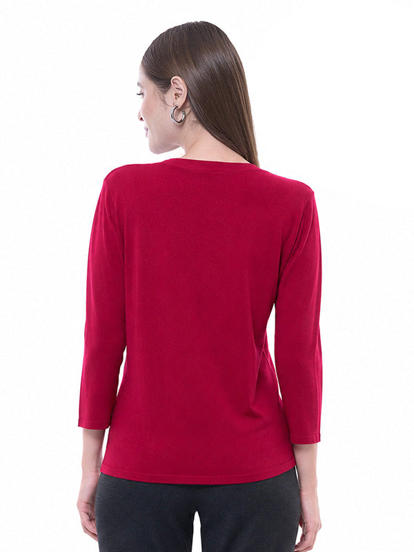 Blusa de Jersey Lisa con Cuello V y Manga 3/4