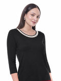 Blusa de Jersey Lisa con Cuello Redondo y Manga 3/4