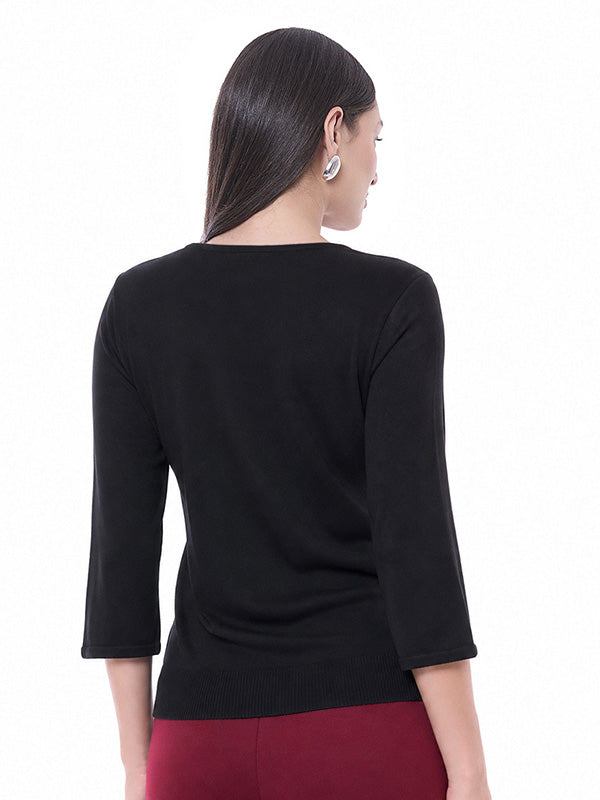 Blusa de Jersey Lisa con Cuello Redondo y Manga 3/4