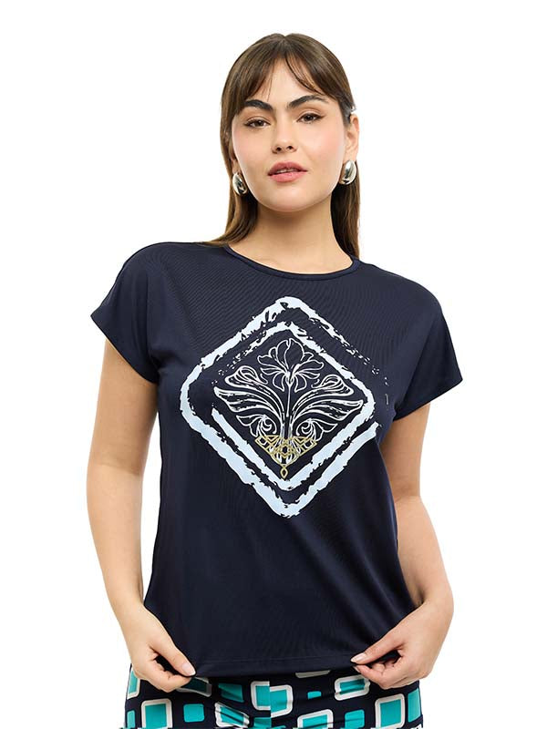 Blusa de Jersey Lisa de Cuello Redondo y Manga Corta
