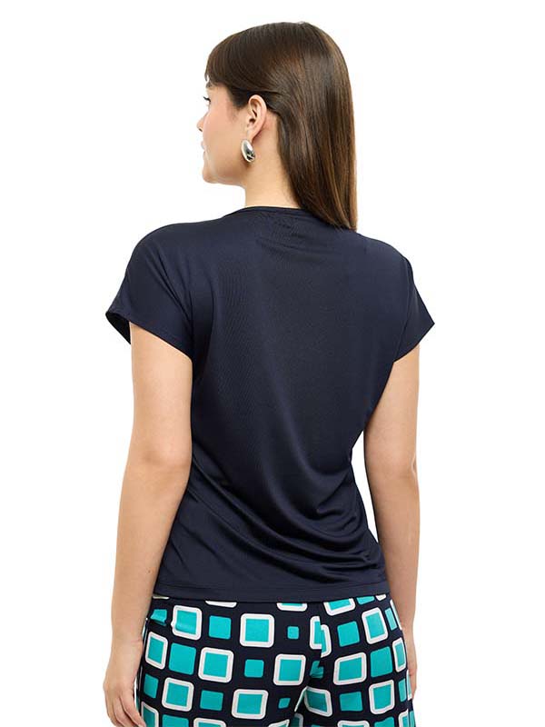 Blusa de Jersey Lisa de Cuello Redondo y Manga Corta