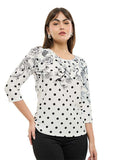 Blusa de Jersey Estampada con Lunares y Cenefa Floral de Manga 3/4
