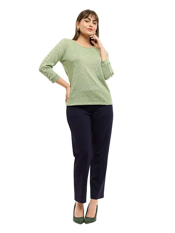 Blusa de Jersey Preteñida con Aplicación en Manga