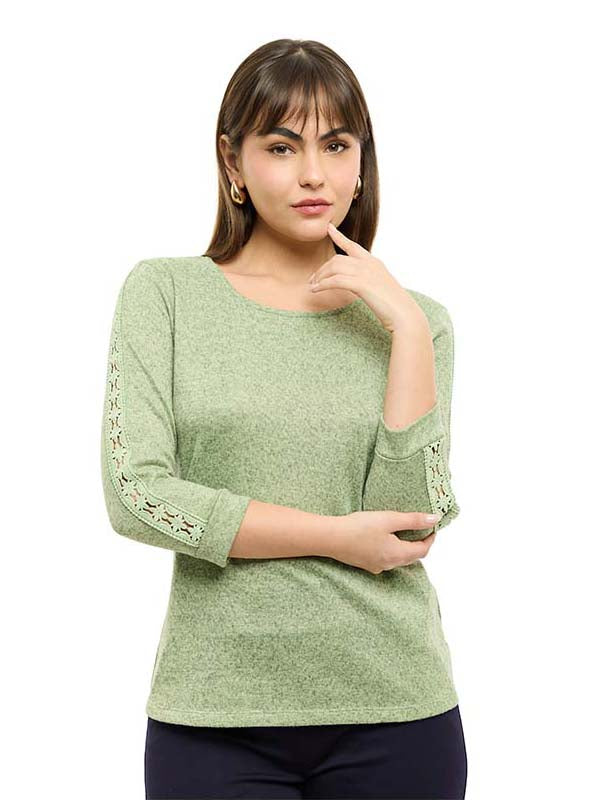 Blusa de Jersey Preteñida con Aplicación en Manga