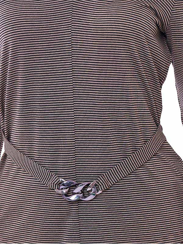Blusa de Jersey Estampado a Rayas con Cuello V y Manga 3/4