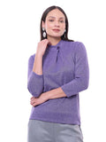 Blusa de Jersey para Dama Lisa Cuello Alto Manga Larga con Botón