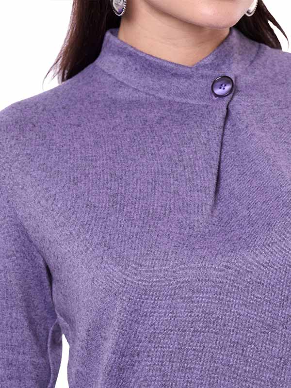 Blusa de Jersey para Dama Lisa Cuello Alto Manga Larga con Botón