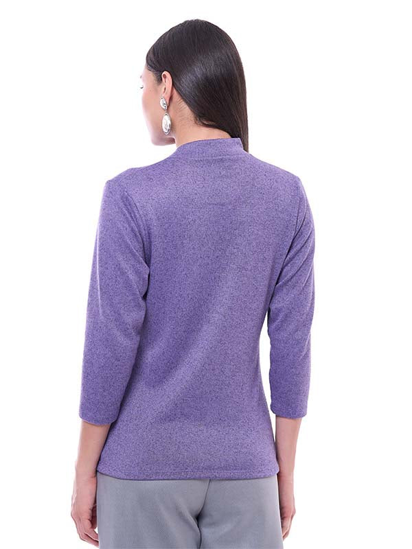 Blusa de Jersey para Dama Lisa Cuello Alto Manga Larga con Botón