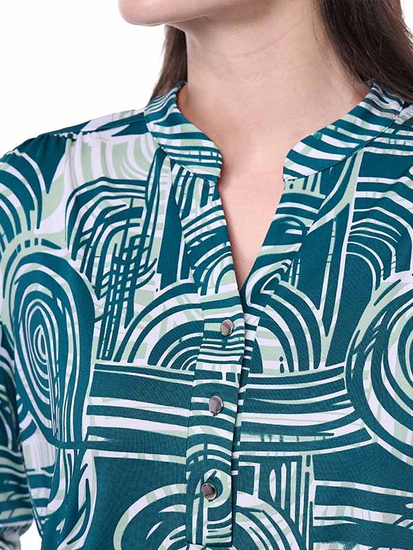 Blusa de Jersey para Dama Estampado Geométrico Cuello Redondo Manga 3/4